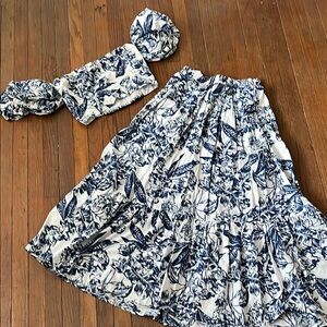 Abercrombie & Fitch Blue and White Floral Off the shoulder blouse + Maxi Skirt